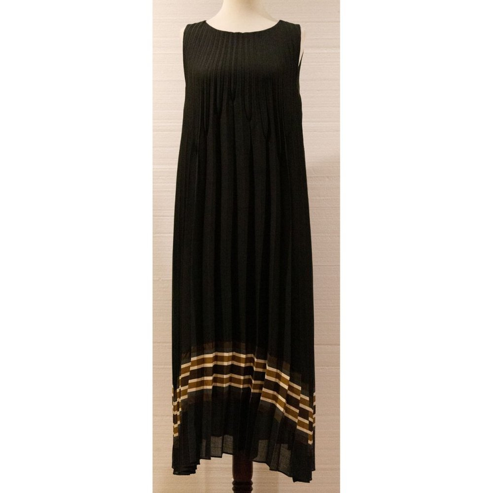 $2995 BRUNELLO CUCINELLI VIRGIN WOOL BLEND DARK GRAY PLEATED SLEEVELESS DRESS M